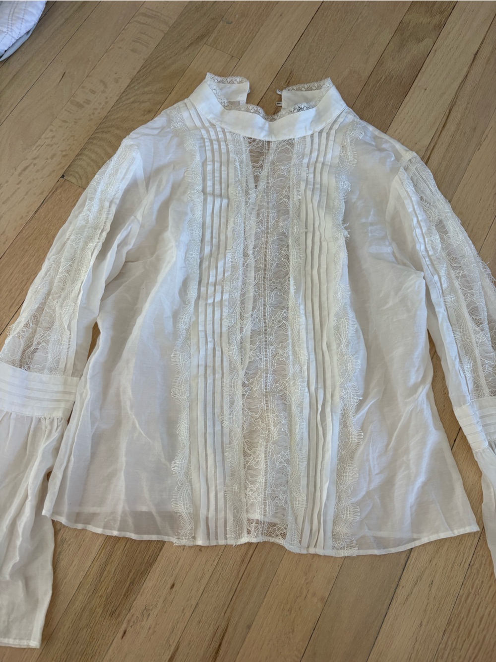 White House Black Market White Lace Pintuck Victorian Blouse